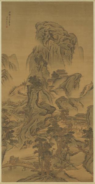 清李寅秋山行旅　軸