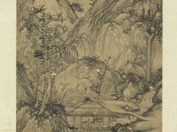 明王紱溪亭夜讀　軸