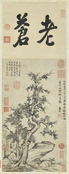 明姚綬樹石清高宗御題　軸