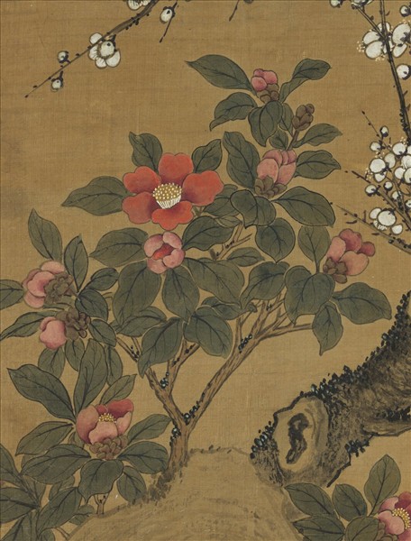 明邵寶梅花山茶　軸