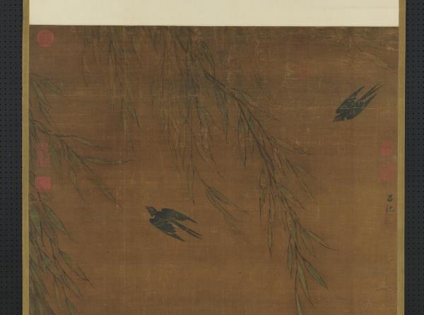 明呂紀春風燕喜圖　軸