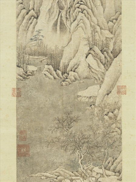 明文徵明仿李成谿山深雪　軸