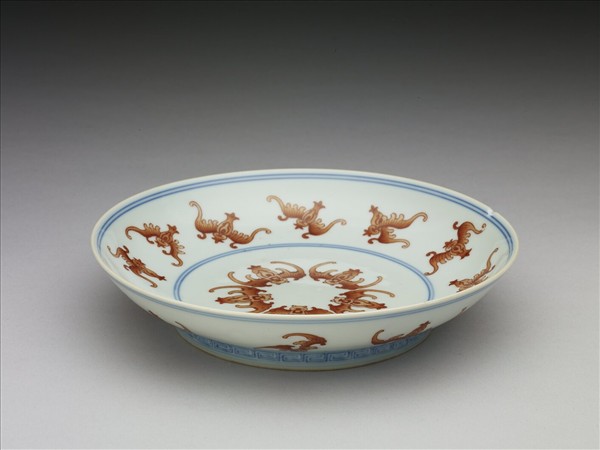 青花紅彩蝙蝠紋盤