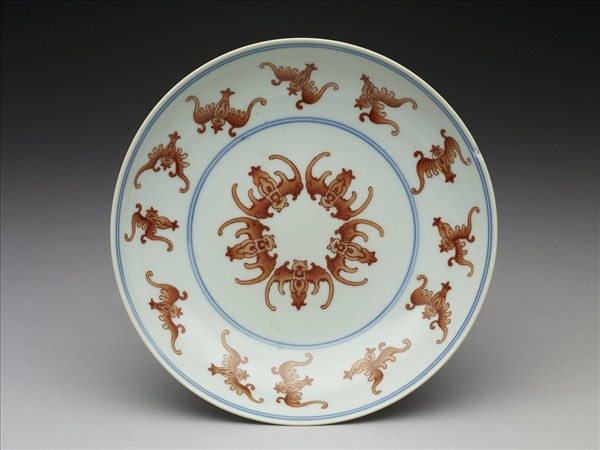 青花紅彩蝙蝠紋盤