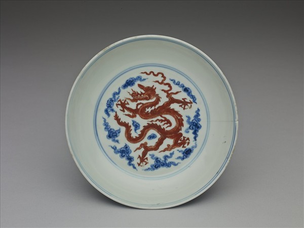 青花紅彩龍紋盤