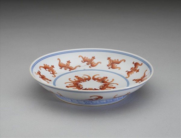 青花紅彩蝙蝠紋盤