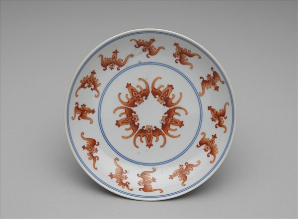 青花紅彩蝙蝠紋盤