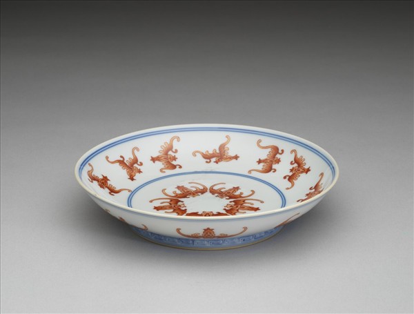 青花紅彩蝙蝠紋盤