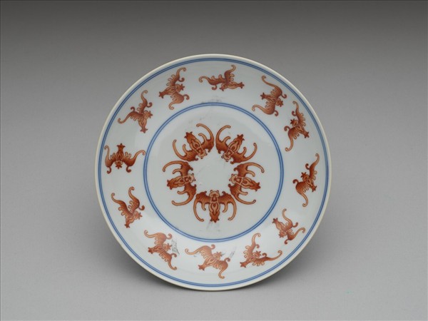 青花紅彩蝙蝠紋盤