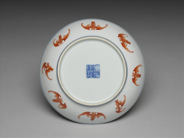 青花紅彩蝙蝠紋盤