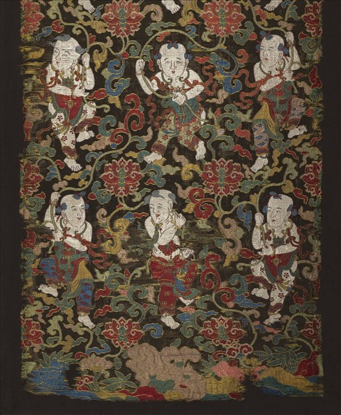 中國 執蓮童子織金妝花緞