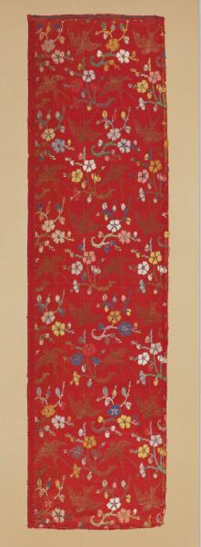 中國 紅地喜上眉梢織金妝花緞