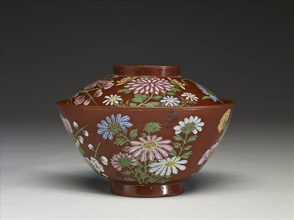 宜興胎畫琺瑯花卉蓋碗