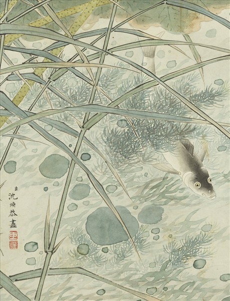 清沈煥蓮塘魚戲　軸