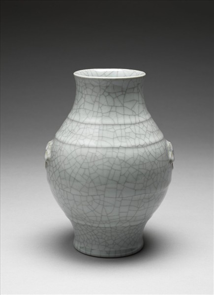 仿官釉雙耳弦紋瓶