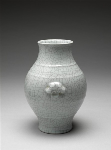 仿官釉雙耳弦紋瓶