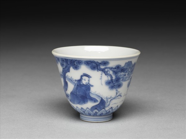 青花山水高士圖茶鍾