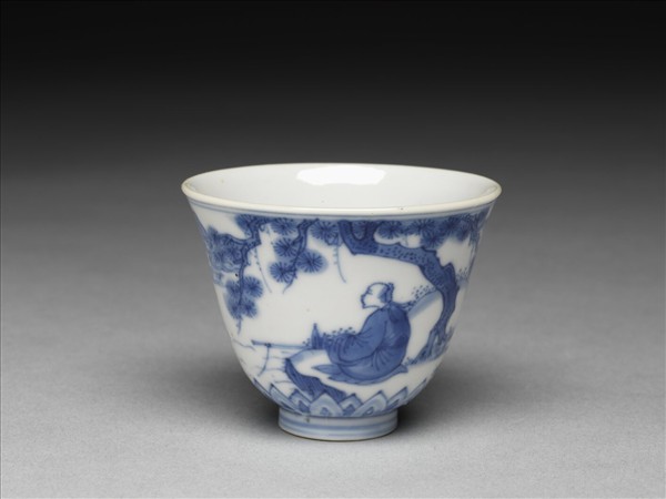 青花山水高士圖茶鍾