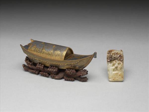 舊玉帶飾 附蒔繪船盒