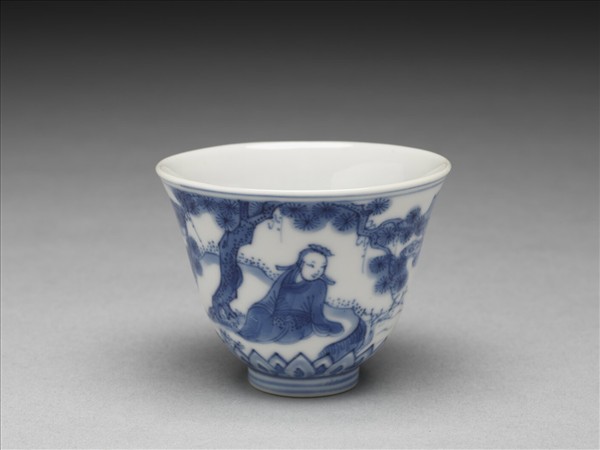 青花山水高士圖茶鍾