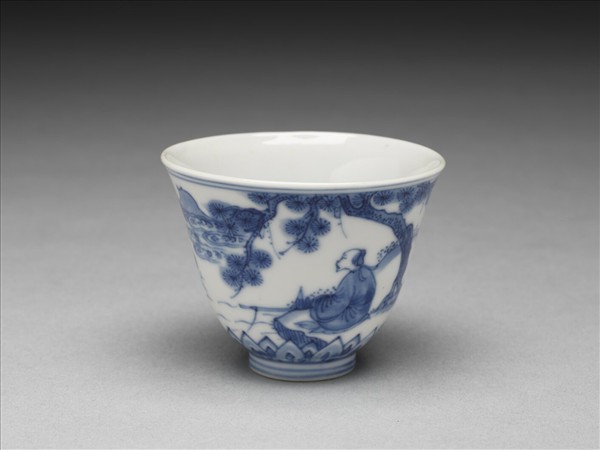 青花山水高士圖茶鍾