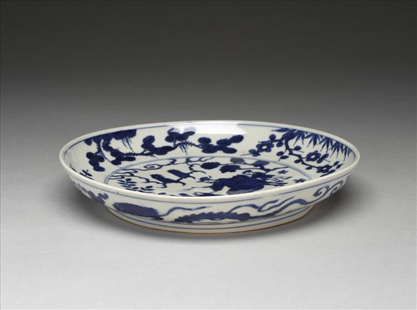 青花三友人物盤