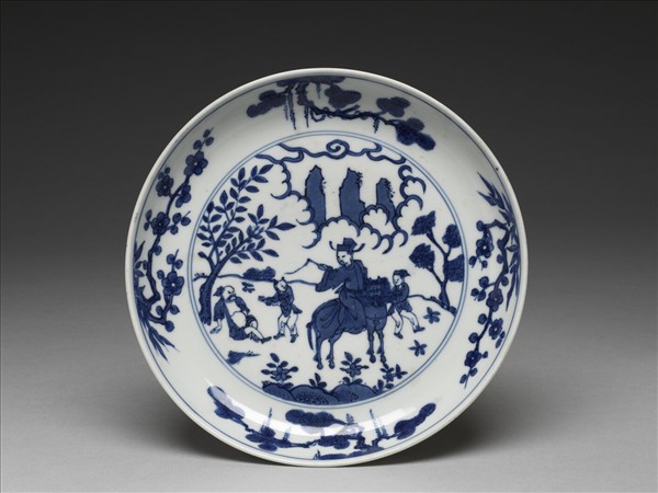 青花歲寒三友人物圖盤