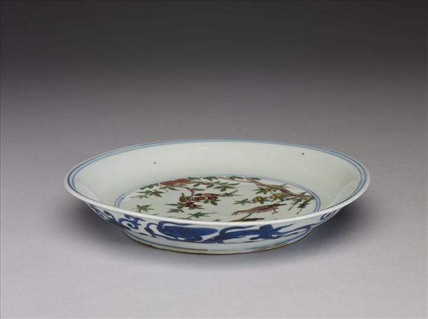 青花五彩花鳥夔龍紋盤