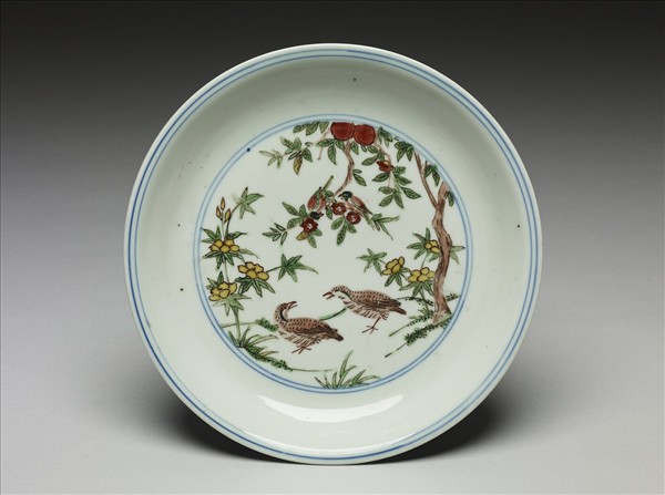 青花五彩花鳥夔龍紋盤