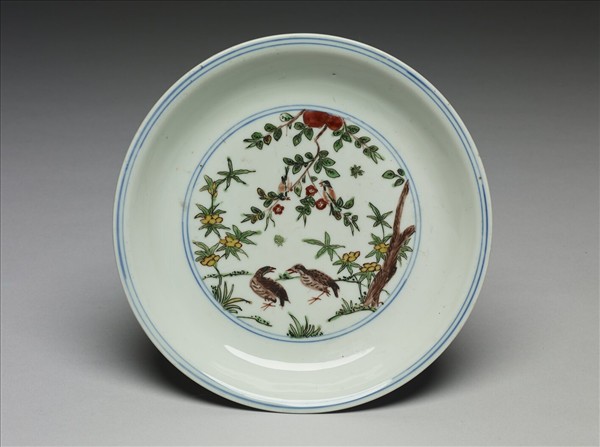 青花夔龍五彩雙安裡盤