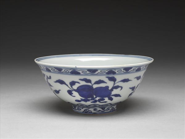 青花花果壽字紋碗