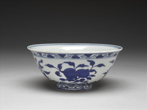 青花花果壽字紋碗