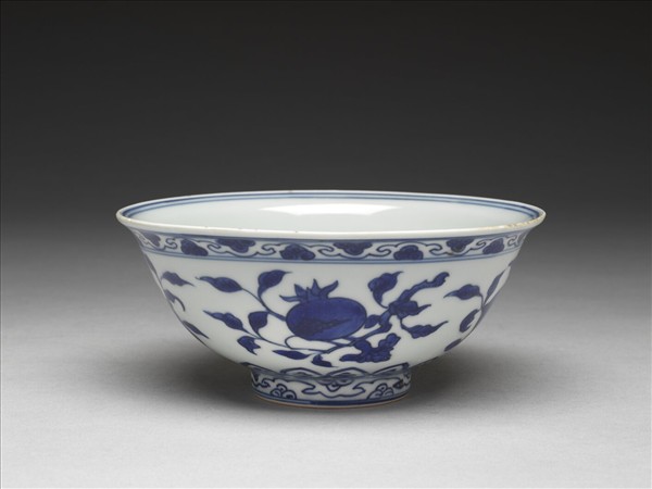 青花花果壽字紋碗