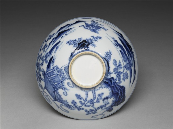 青花山水仙人圖碗