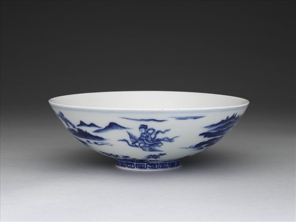 青花山水仙人圖碗