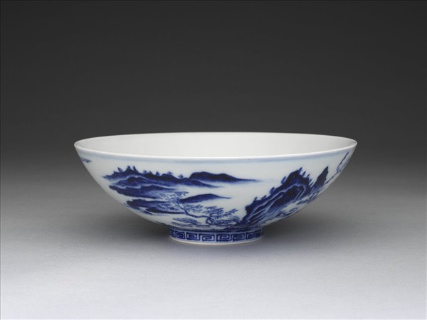 青花山水仙人圖碗