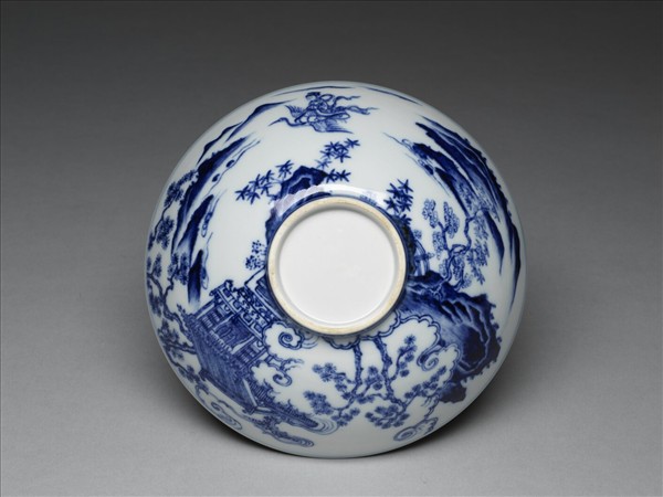 青花山水仙人圖碗