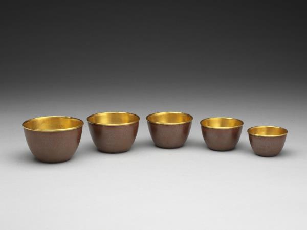 紫砂胎紫金釉套杯