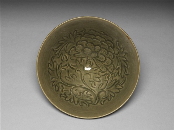 耀州窯 青瓷劃花牡丹紋碗