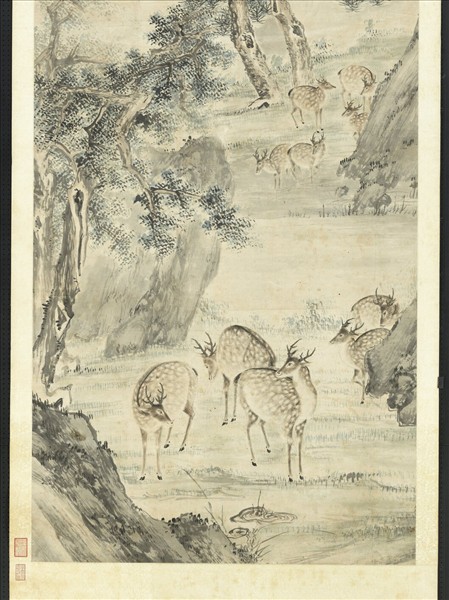 明張宏百祿圖　軸