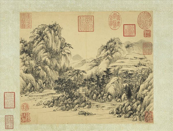 明袁崝丘溪山小景　軸