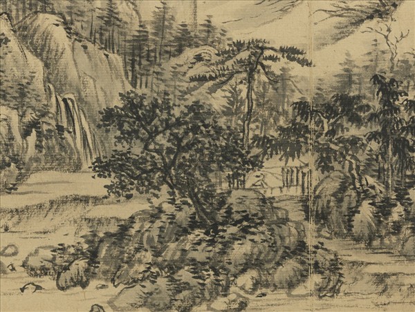 明袁崝丘溪山小景　軸