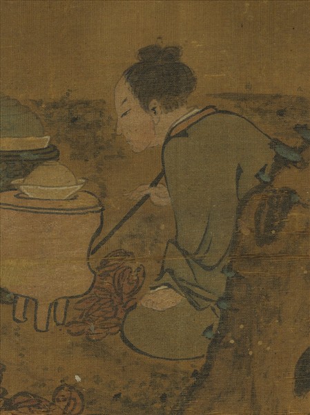 明人品茶圖　軸