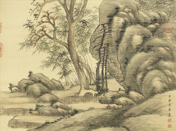 清赫奕畫山中讀書圖　軸