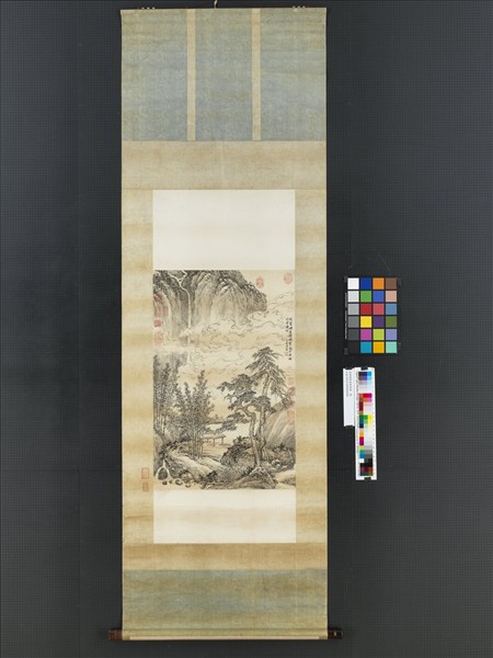 清陳書看雲對瀑圖　軸