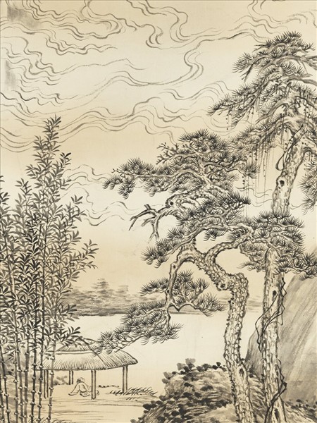 清陳書看雲對瀑圖　軸