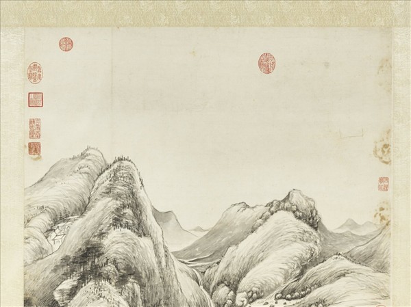 清鄒一桂畫溪山村落　軸