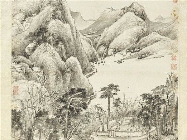 清鄒一桂畫溪山村落　軸