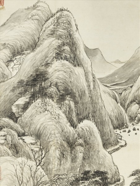 清鄒一桂畫溪山村落　軸