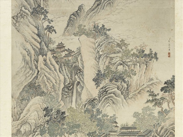 清鄒一桂畫水閣延賓　軸